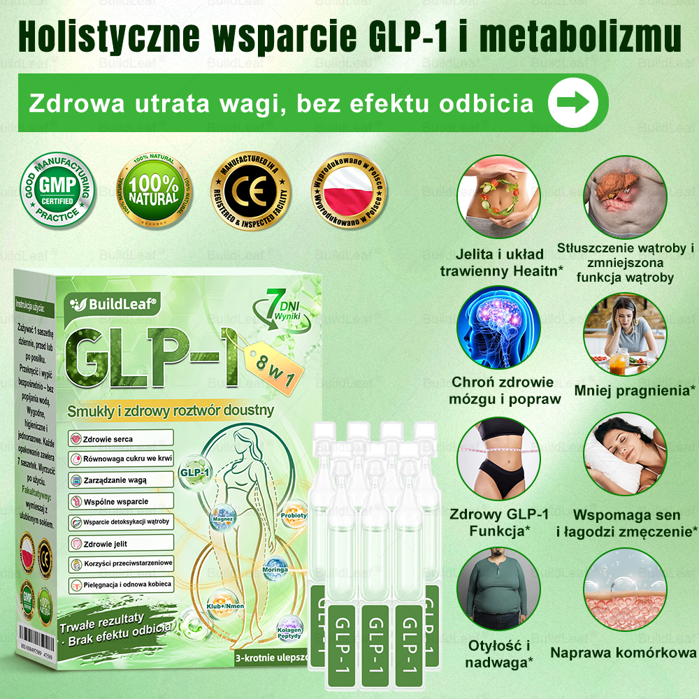 BuildLeaf® 💧 GLP-1 8-w-1 Fit & Vital Rozwiązanie(Jednorazowe dziennie, widoczne zmiany w ciągu 7 dni)